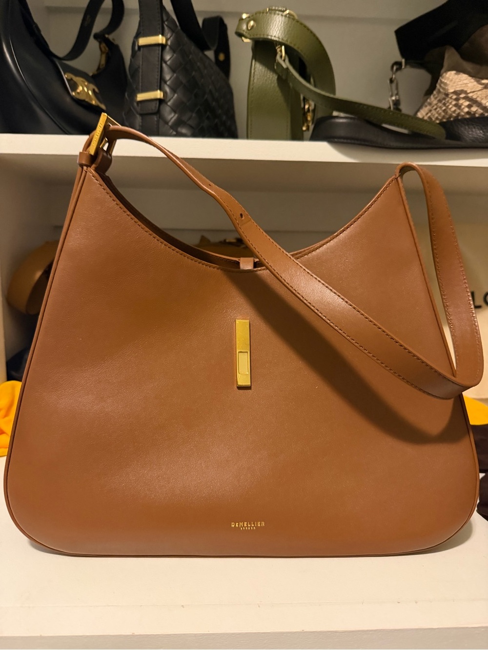 DeMellier Brown Leather Shoulder Bag with Gold Hardware